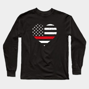 Firefighter Heart - Thin Red Line Flag - Firefighter Wife Long Sleeve T-Shirt